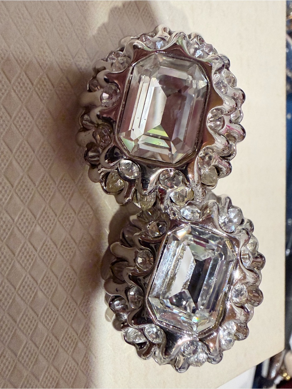 St. John Silver-Tone Clear Crystal Cluster Clip Earrings